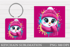 Cute Snowman Keychain Sublimation. Christmas Keychain Design Product Image 1