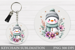 Cute Snowman Keychain Sublimation. Christmas Keychain Design Product Image 1