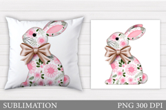 Floral Bunny Sublimation. Easter Bunny Pillow Design Product Image 1