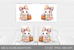 Patchwork Ghost Mug Sublimation. Cute Halloween Mug Design Product Image 1