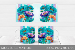 Flowers Mug Sublimation. Floral Mug Wrap Design Product Image 1