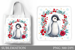 Cute Penguin Tote Bag Design. Christmas Tote Bag Sublimation Product Image 1