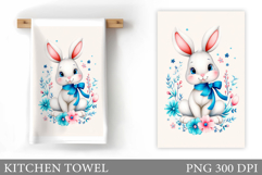 Cute Bunny Kitchen Towel. Bunny Flowers Kitchen Towel Design Product Image 1