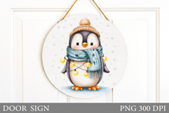 Christmas Penguin Door Sign. Christmas Door Sign Design Product Image 1