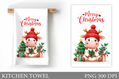 Christmas Cow Kitchen Towel. Christmas Kitchen Towel Design Product Image 1