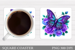 Butterfly Coaster Sublimation. Butterfly Roses Coaster Product Image 1
