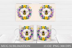 Bee Mug Sublimation. Bee Flowers Mug Design Product Image 1