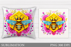 Bee Pillow Sublimation. Flowers Pillow Sublimation Product Image 1