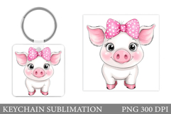 Cute Pig Keychain Design. Summer Pig Keychain Sublimation Product Image 1