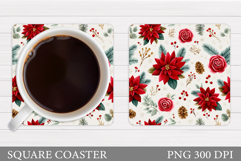 Poinsettia Coaster Design. Christmas Coaster Sublimation Product Image 1
