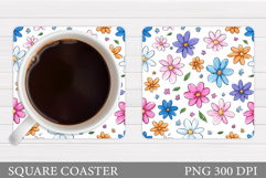 Daisy Flowers Coaster Design. Flowers Sublimation Product Image 1