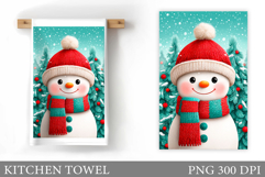 Snowman Kitchen Towel Design. Christmas Kitchen Towel Product Image 1