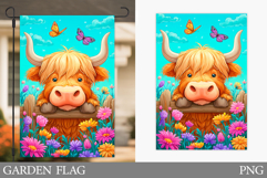 Highland Cow Garden Flag. Summer Cow Garden Flag Design Product Image 1
