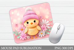 Cute Chick Mouse Pad Design. Flowers Mouse Pad Sublimation Product Image 1