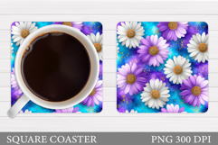 Daisy Flowers Coaster Design. Flowers Sublimation Product Image 1
