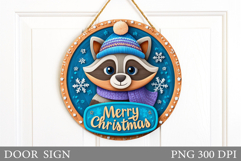 Christmas Raccoon Door Sign. Christmas Door Sign Sublimation Product Image 1