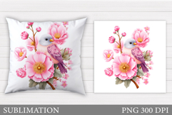 Bird Flowers Pillow Design. Bird Pillow Sublimation Product Image 1