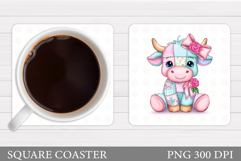 Patchwork Cow Coaster Design. Cute Cow Sublimation Product Image 1