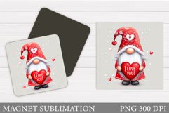 Valentines Gnome Magnet. Valentines Magnet Sublimation Product Image 1