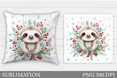 Christmas Sloth Pillow Design. Christmas Pillow Sublimation Product Image 1