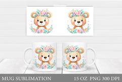 Cute Bear Mug Design. Bear Flowers Mug Sublimation Product Image 1