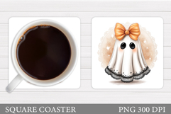 Cute Ghost Coaster Sublimation. Halloween Coaster Design Product Image 1