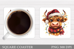 Christmas Cow Coaster. Christmas Cow Coaster Sublimation Product Image 1