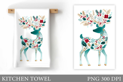 Reindeer Kitchen Towel. Christmas Kitchen Towel Design Product Image 1