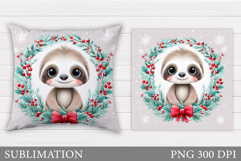 Christmas Sloth Pillow Design. Christmas Pillow Sublimation Product Image 1
