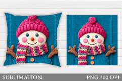 Crochet Snowman Pillow Sublimation. Christmas Pillow Design Product Image 1