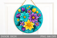 Flowers Door Sign Sublimation. Floral Door Sign Design Product Image 1