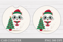Christmas Cat Car Coaster. Christmas Car Coaster Sublimation Product Image 1