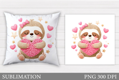 Valentines Sloth Pillow Design. Valentine Pillow Sublimation Product Image 1
