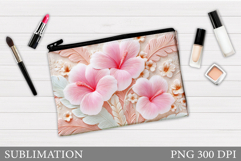 Tropical Flowers Makeup Bag . Floral Makeup Pouch Design Product Image 1