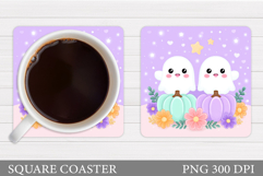 Cute Halloween Coaster Sublimation. Ghost Coaster Design Product Image 1