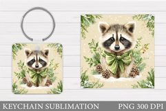 Christmas Raccoon Keychain. Christmas Keychain Sublimation Product Image 1