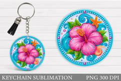 Hibiscus Keychain Design. Floral Keychain Sublimation Product Image 1