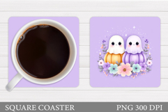Cute Ghost Coaster Design. Cute Halloween Sublimation Product Image 1
