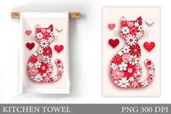 Floral Cat Kitchen Towel Design. Floral Cat Sublimation Product Image 1