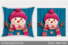Crochet Snowman Pillow Sublimation. Christmas Pillow Design Product Image 1