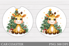 Christmas Giraffe Car Coaster. Christmas Car Coaster Design Product Image 1