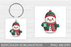 Cute Snowman Keychain Sublimation. Christmas Keychain Design Product Image 1