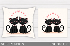 Valentines Cat Pillow Design. Valentines Pillow Sublimation Product Image 1
