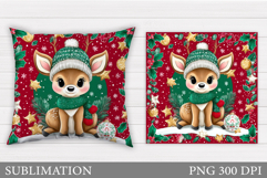 Christmas Deer Pillow Design. Christmas Pillow Sublimation Product Image 1