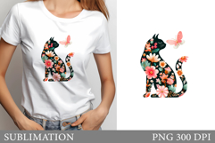 Floral Cat Sublimation. Floral Cat T-Shirt Design Product Image 1
