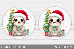 Christmas Sloth Car Coaster. Christmas Coaster Sublimation Product Image 1