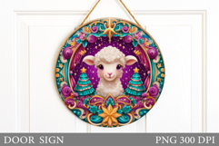 Christmas Lamb Door Sign. Christmas Door Sign Sublimation Product Image 1