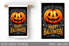 Scary Pumpkin Kitchen Towel. Halloween Kitchen Towel Design Product Image 1