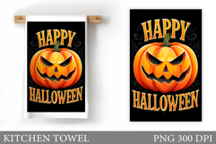 Scary Pumpkin Kitchen Towel. Halloween Kitchen Towel Design Product Image 1