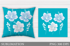 Hibiscus Pillow Design. Tropical Flowers Pillow Sublimation Product Image 1
